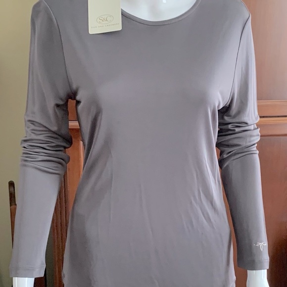 Silk & Cashmere Smokey Gray Woman Top Silk & Viscose blend long sleeves Size L - Picture 2 of 16
